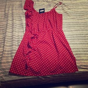 Red polka dot asymmetric dress