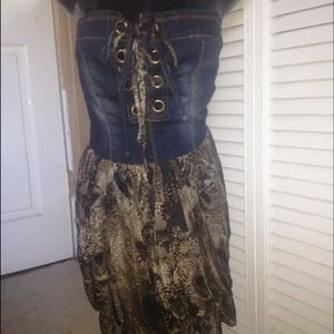 Denim tube top bubble dress