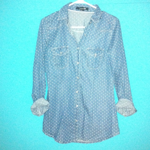 Forever 21 polka dot jean button down