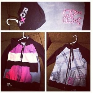 ROXY reversible hoodie, black, gray & hot pink