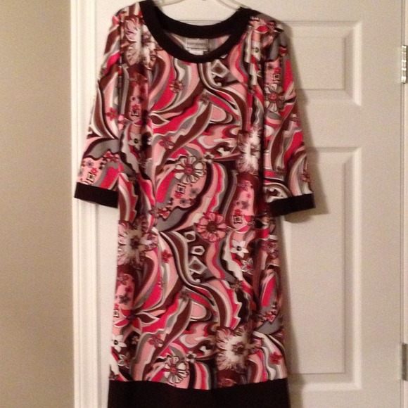 Pink white and brown dress