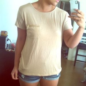 Tan zipper pocket lose top