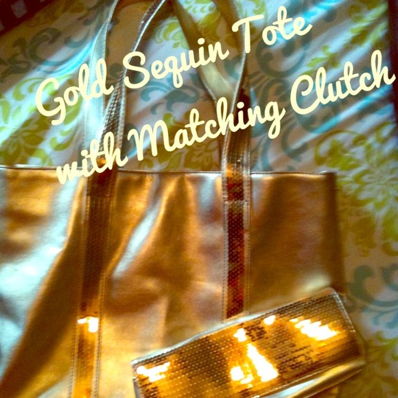 •SOLD• Gold Sequin Tote and Clutch