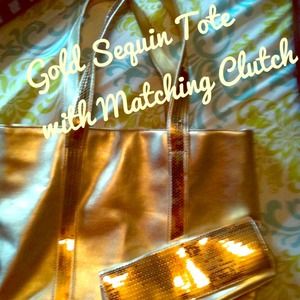 •SOLD• Gold Sequin Tote and Clutch