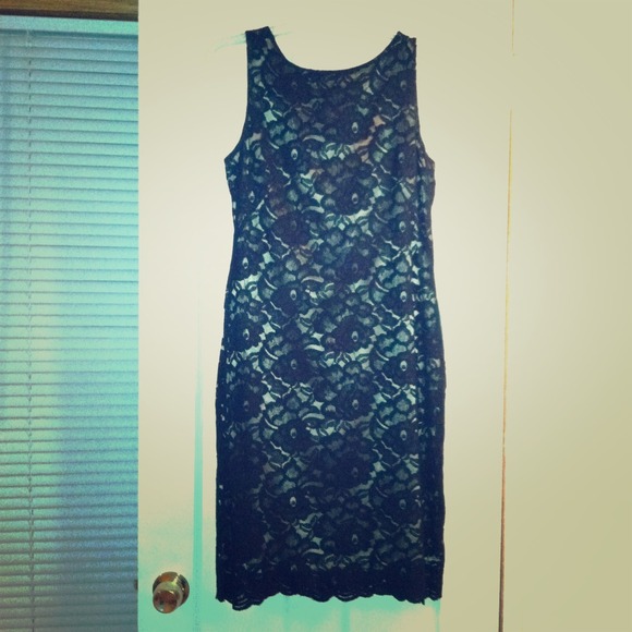 Black lace overlay fitted dress. Worn once.