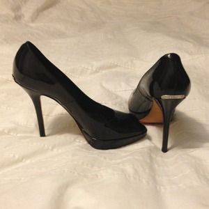 Christian Dior peep toe black patent leather shoes
