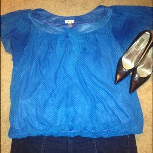 //SOLD//BLUE POLKA DOT SILKY BLOUSE.