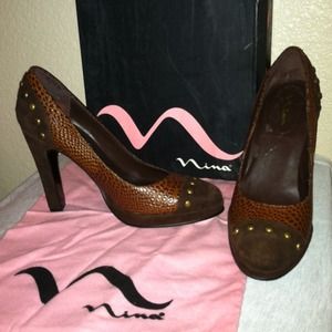 Nina Chocolate BROWN Stud pumps.