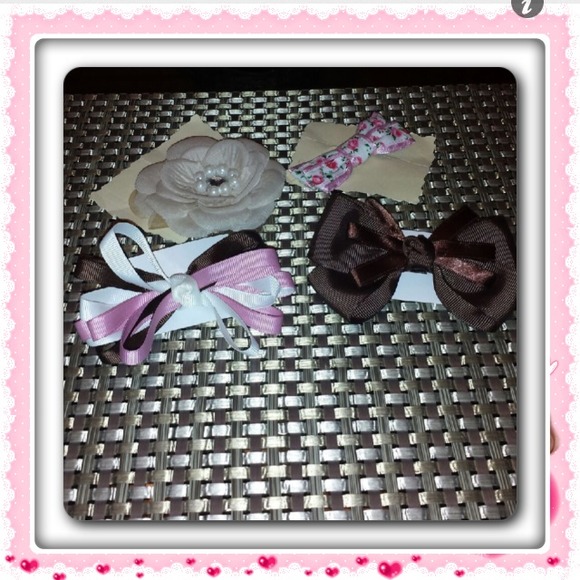 Pretty Beige flower and 3 Bows for Girls Handmade - Picture 1 of 1