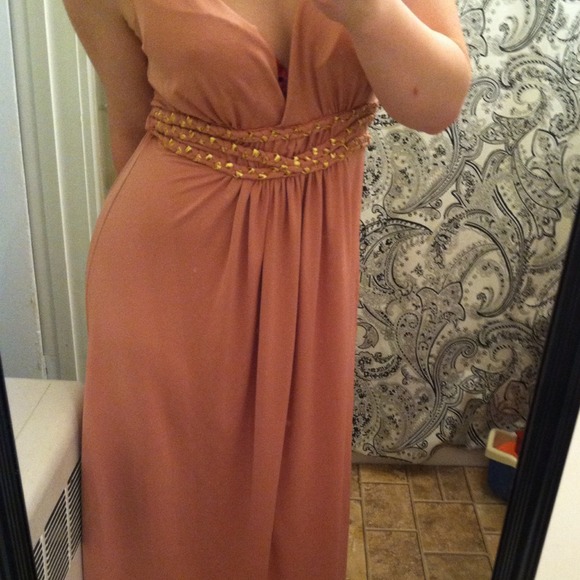 Peach dress .