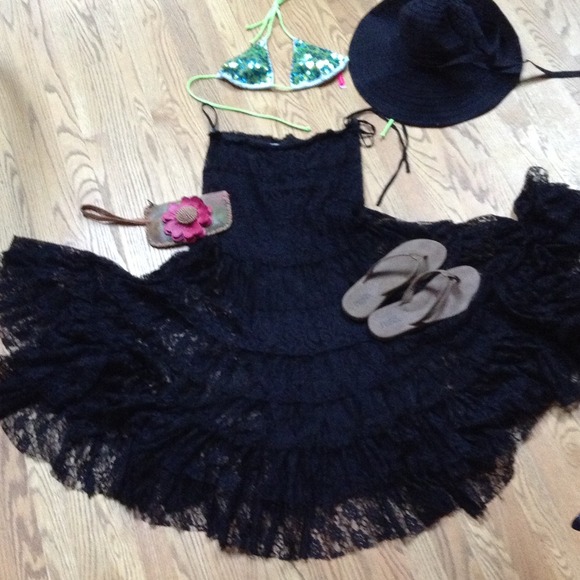 Sold!! Long black lace skirt