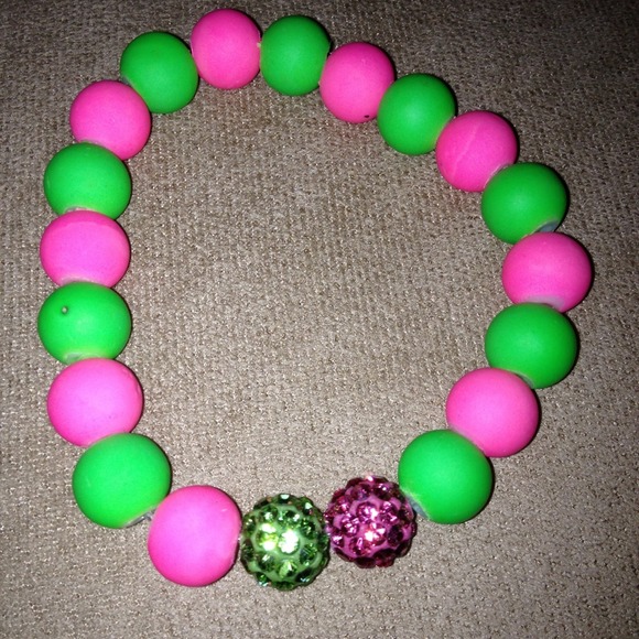 Pink and green crystal ball bracelet