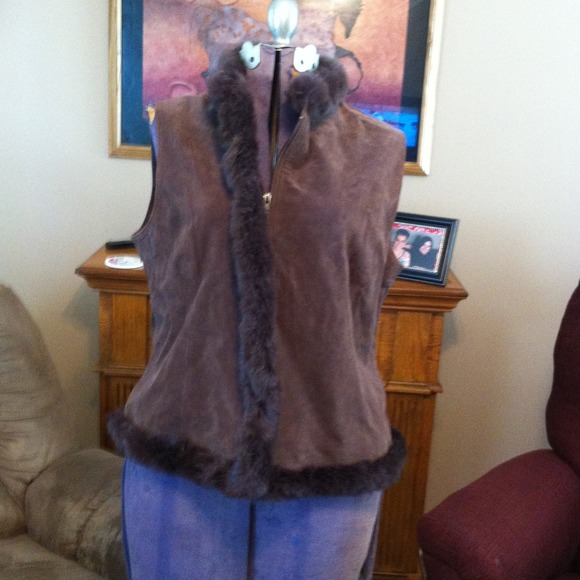 Leather fur trimmed vest