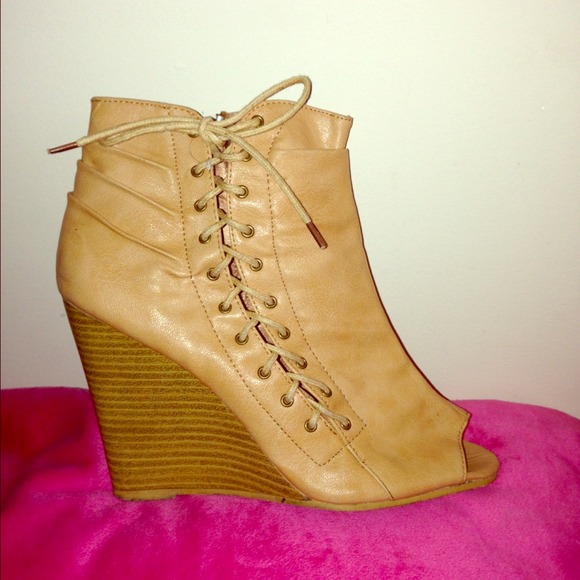 Tan wedge bootie