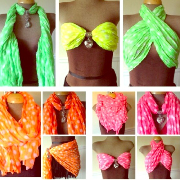NEW Large Neon Polka Dot Scarf - Picture 2 of 2