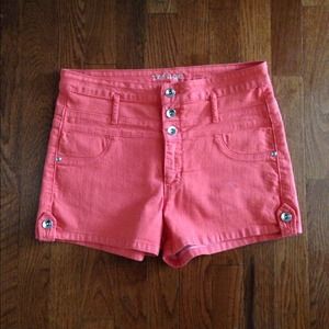 ❌SOLD - Coral High Waisted Denim Shorts