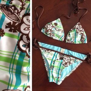 Teal/Brown/Green Tropical Printed O'Neill Bikini
