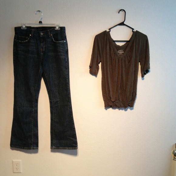 Green mid-length top with Calvin Klein Jeans.