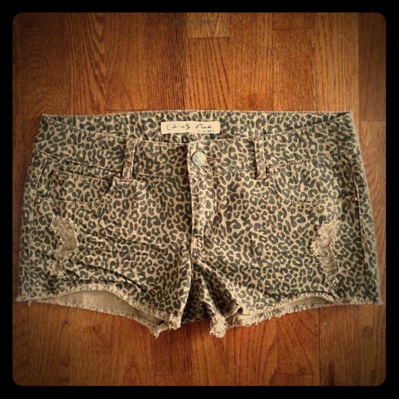 Distressed Leopard Print Denim Shorts