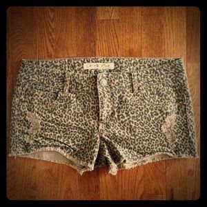 Distressed Leopard Print Denim Shorts