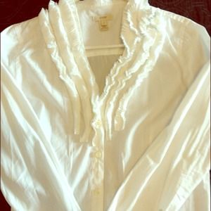 White ruffle J Crew shirt