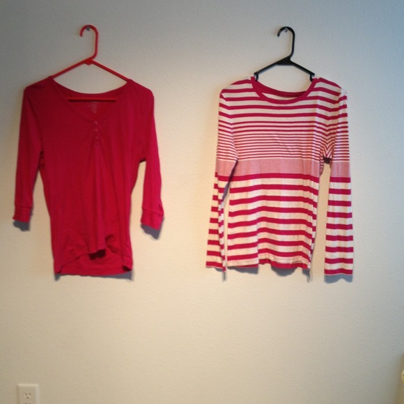 Pink long sleeve shirts.