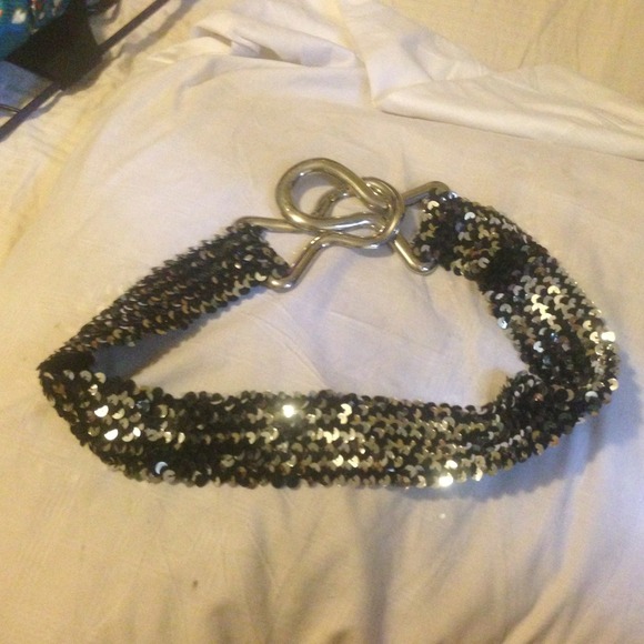 Silver & Black sequin metal interlocking belt - Picture 1 of 4
