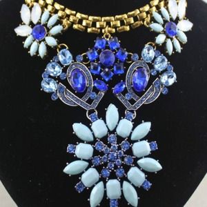 Blue Resin & Rhinestones Statement Necklace