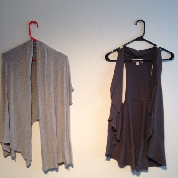 Light gray and dark gray cardigans.