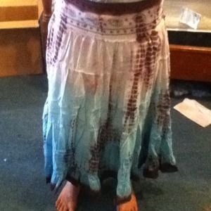 Long very fresh skirt with turquoise and brown