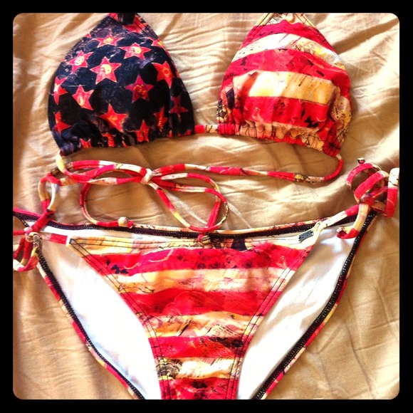 Obey American flag bikini. Top and bottom.