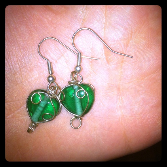Handmade wire wrapped glass bead earrings!