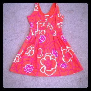 Tulle Orange Floral Print Dress
