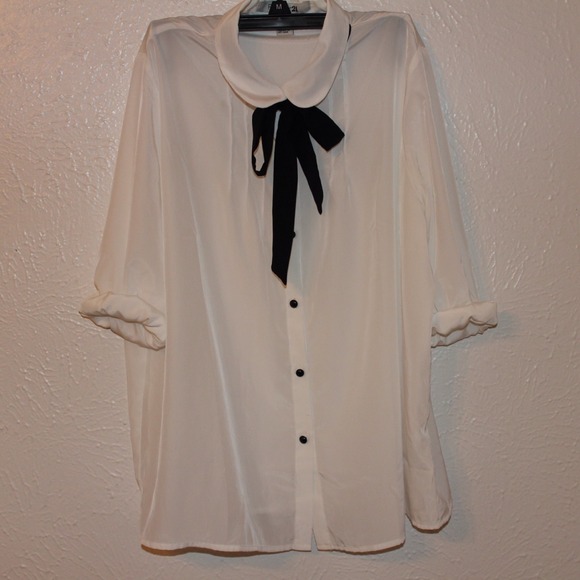 White Bow Tie Long Sleeve Blouse Chiffon