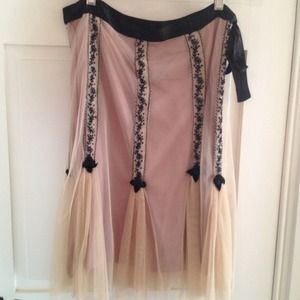 Anthropologie pink and beige skirt with black trim