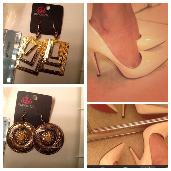 TRADED- Red bottom nude pumps + earrings bundle