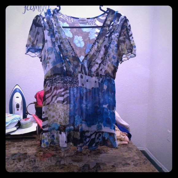 Sheer cross neck blouse