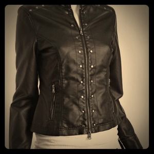 KC Reaction Black studded Faux Leather Zip Jacket