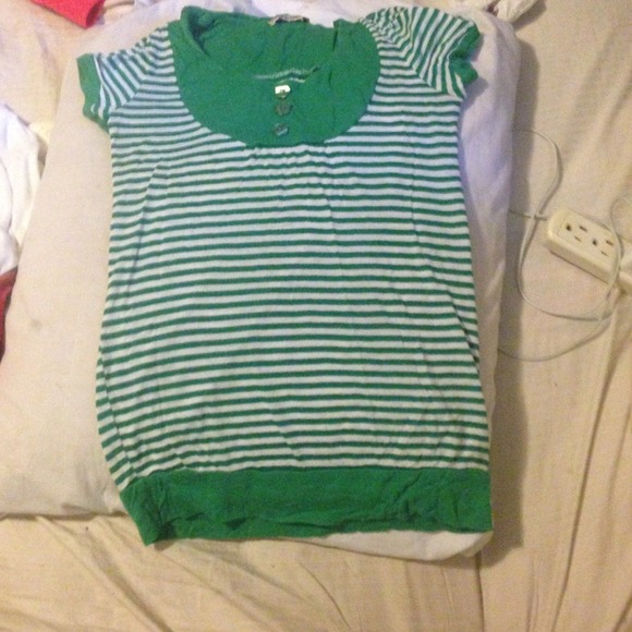 Forever 21 green & white striped shirt S