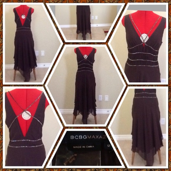 BCBGMaxAzria gorgeous brown flowing dress.