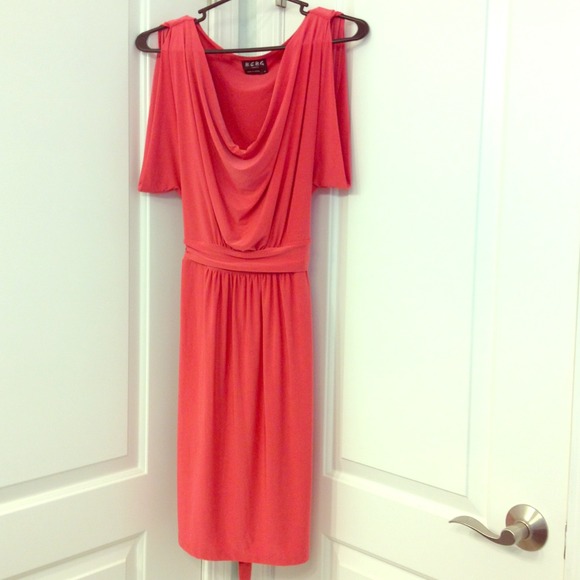 BCBG coral draped neck dress