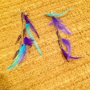 Blue and purple feather earrings!