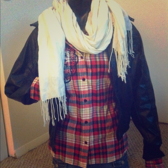 Plaid top leather jacket
