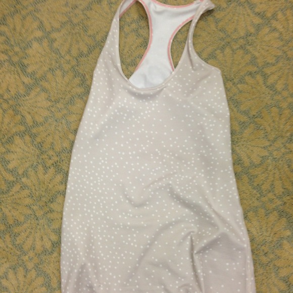 Beige with white polka dots & blue striped top