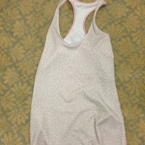 Beige with white polka dots & blue striped top