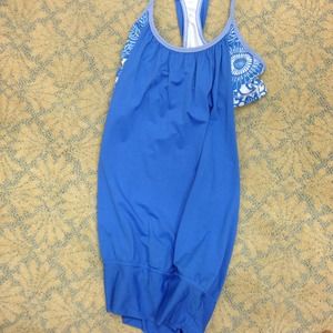 Blue tank with flowered attached bra