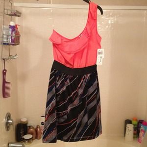 Blk/coral one shoulder dress