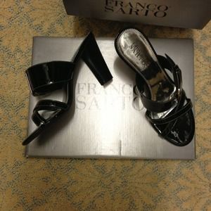 Black patent leather sandals
