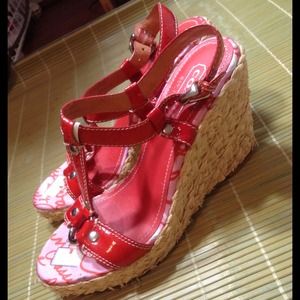 ❤️Red Coach Espadrilles Wedges Sandals Shoes❤️