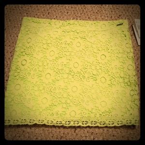 Lace lime green mini skirt.